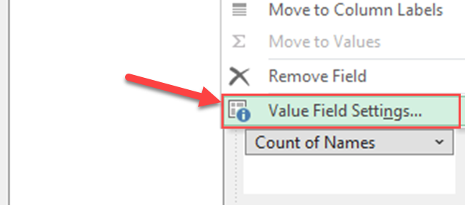 Value field settings - Excel Pivot Table