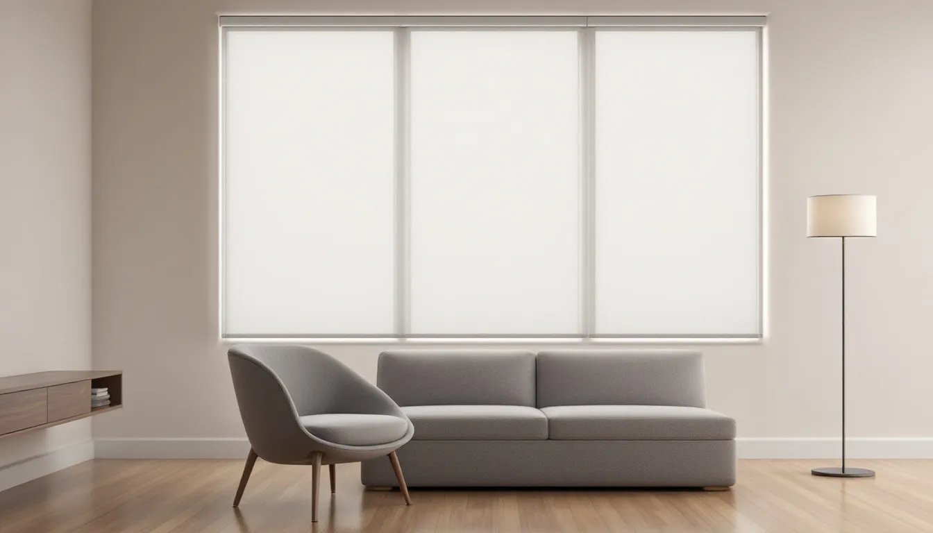 A modern room equipped with motorized roller shades for convenience and style.
