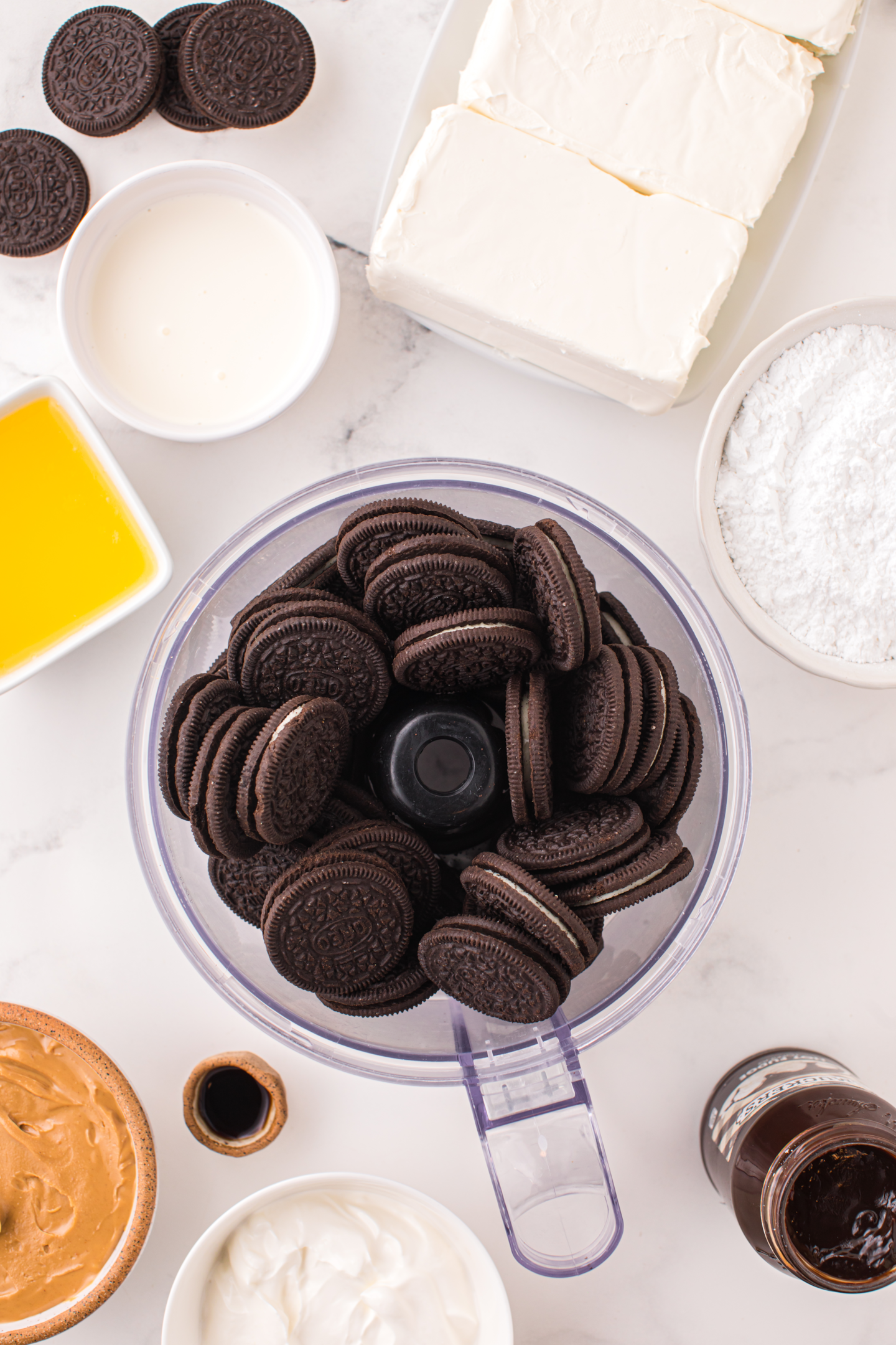 Oreo cookies in a food processor