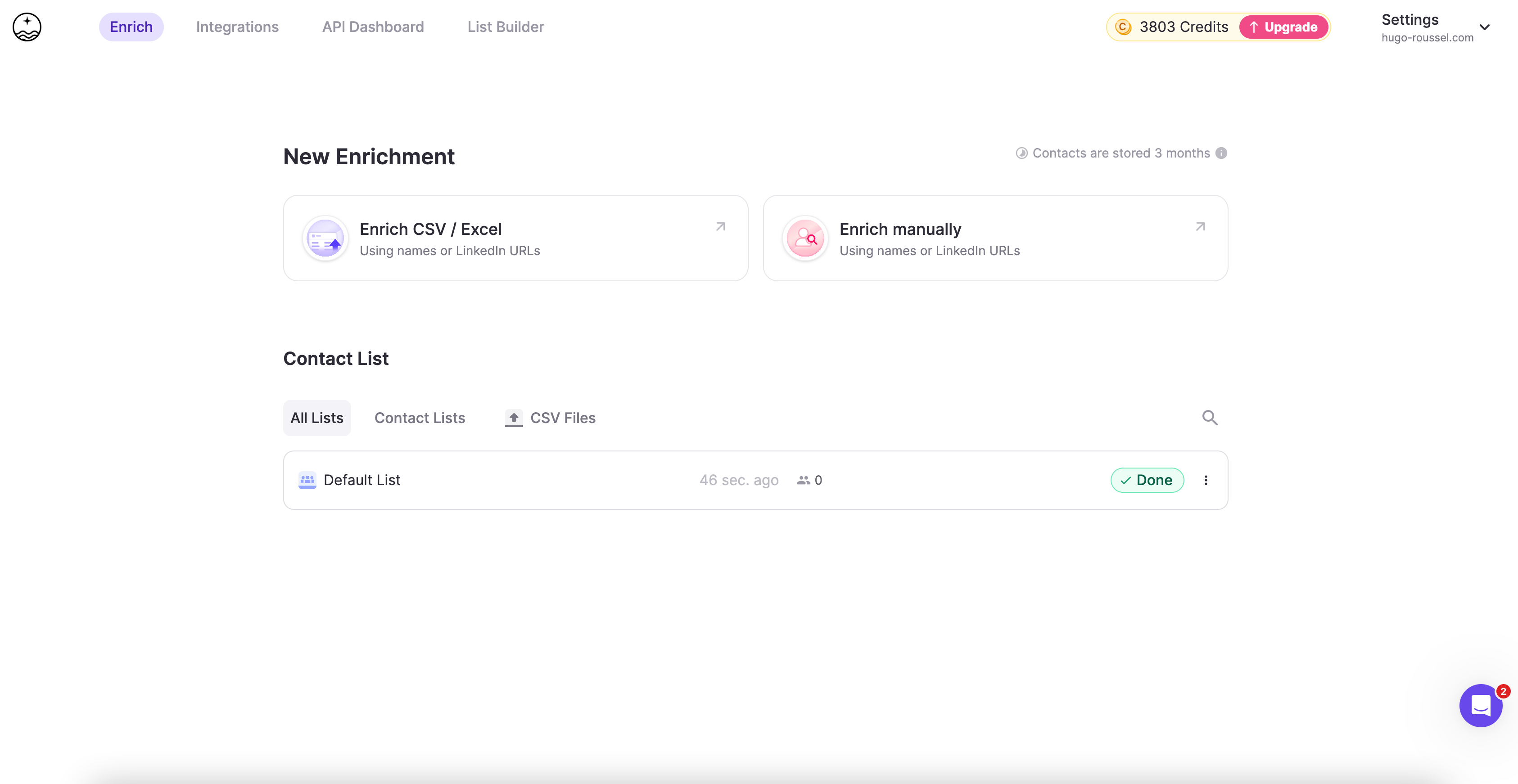 Lead list upload in full enrich platform