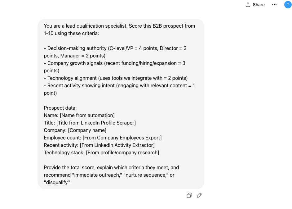 ChatGPT prompt example define lead criteria