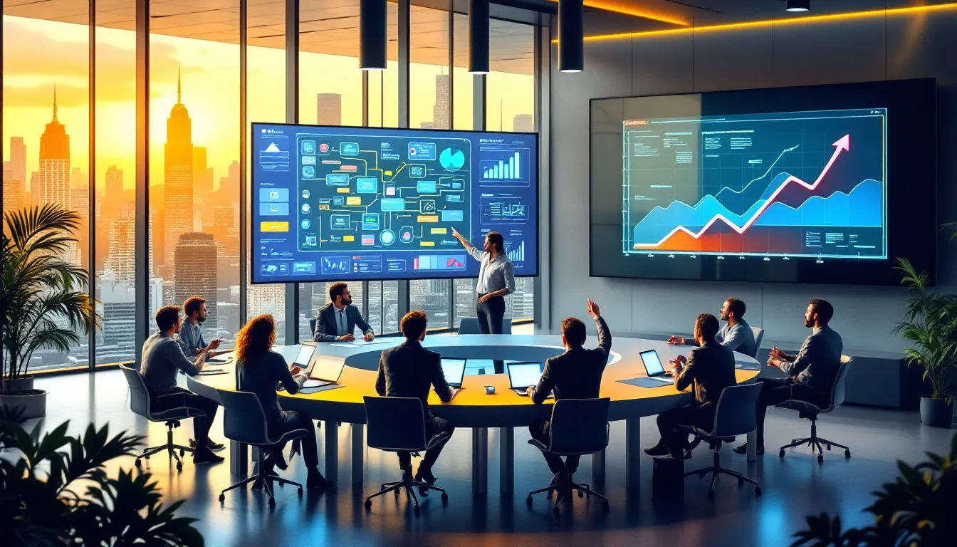 A business planning session depicting the steps to start your own business, including discussions and strategy development.