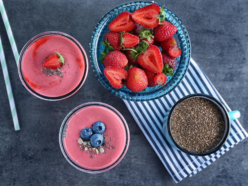 Strawberry and Chia Seeds Protein Shake