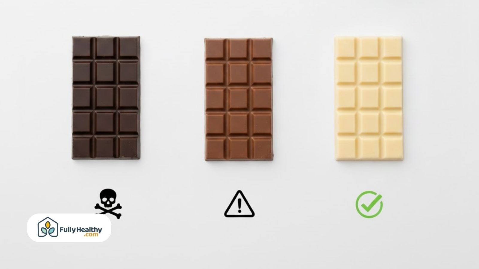 Dark milk and white chocolate bars labeled by toxicity to dogs