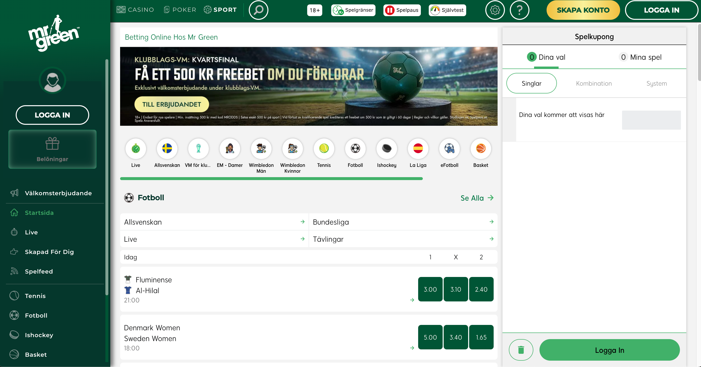 Mr green casino odds