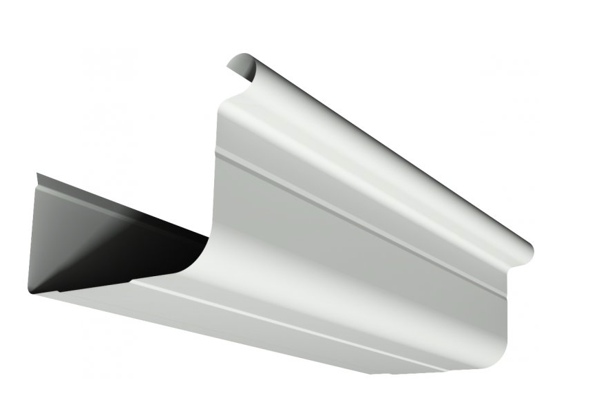 Image of a white quad gutter, a popular gutter design used in Australian homes for efficient water drainage and versatile installation with both steel and tile roofs.