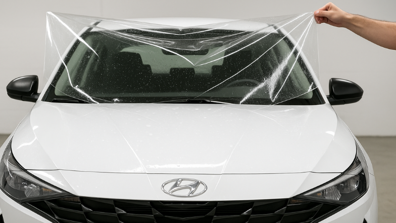 Mechanics are replacing Windshield protection film