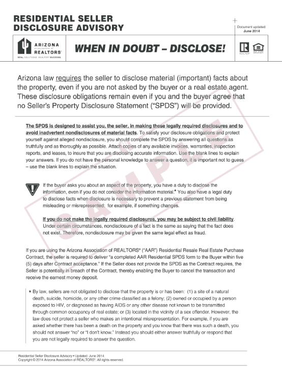 Seller's Property Disclosure Statement (SPDS)