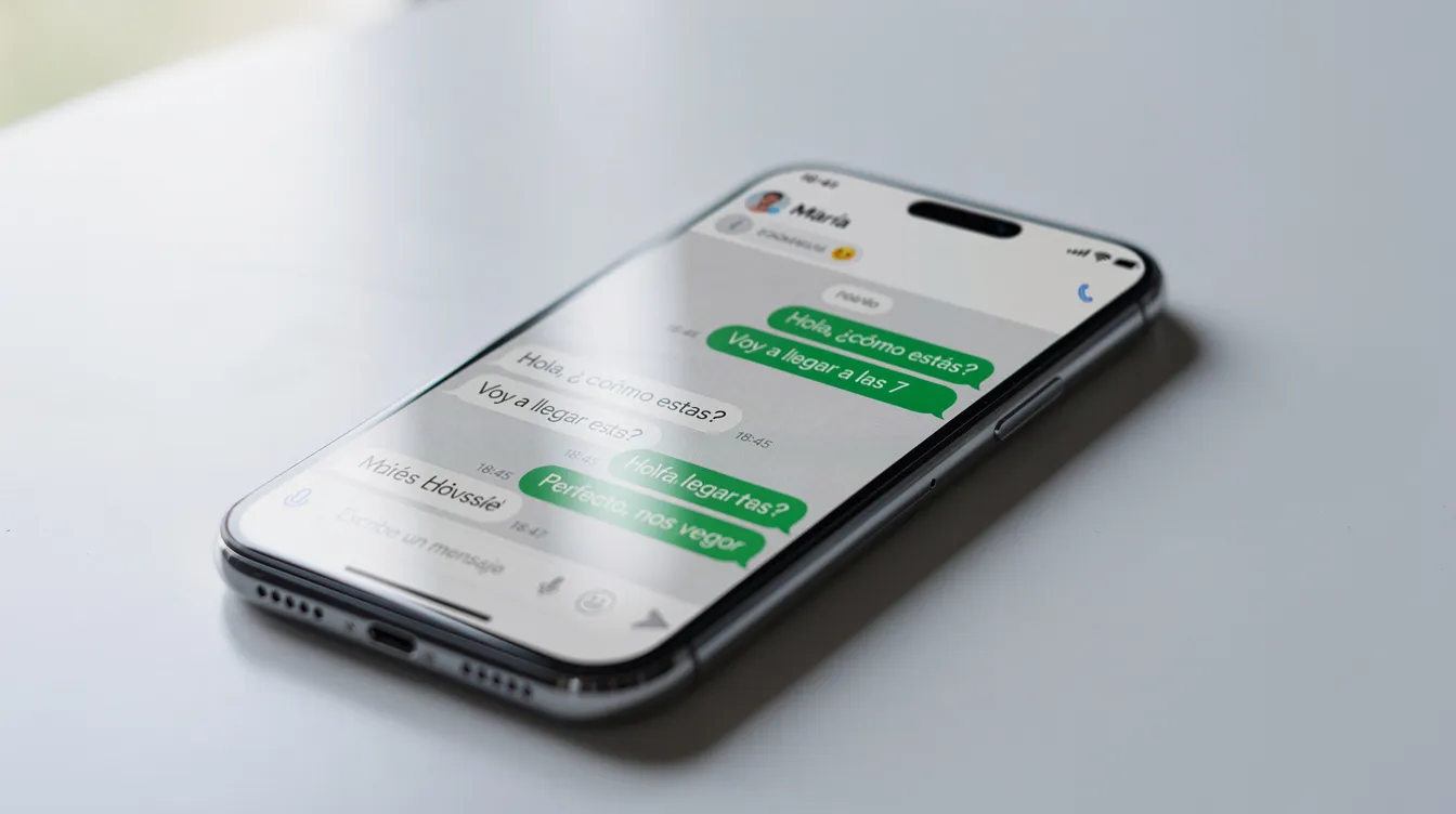 Imagen de un smartphone que muestra una conversación en una aplicación de mensajería, donde se intercambian mensajes sobre la implementación de soluciones de inteligencia artificial en la administración pública. La pantalla destaca la importancia del uso de la IA en la gestión de servicios públicos y la toma de decisiones en gobiernos locales.