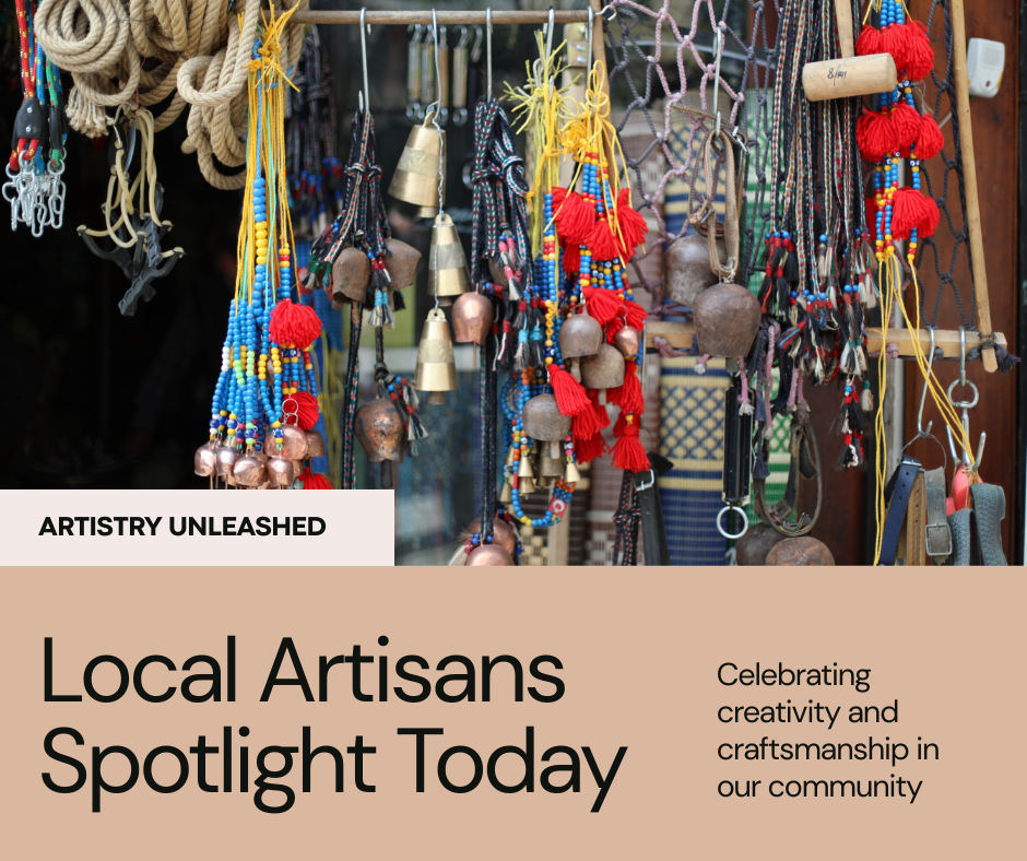 “Colorful booth showcasing handmade crafts and jewelry by local female artisans at a lively outdoor fair.”