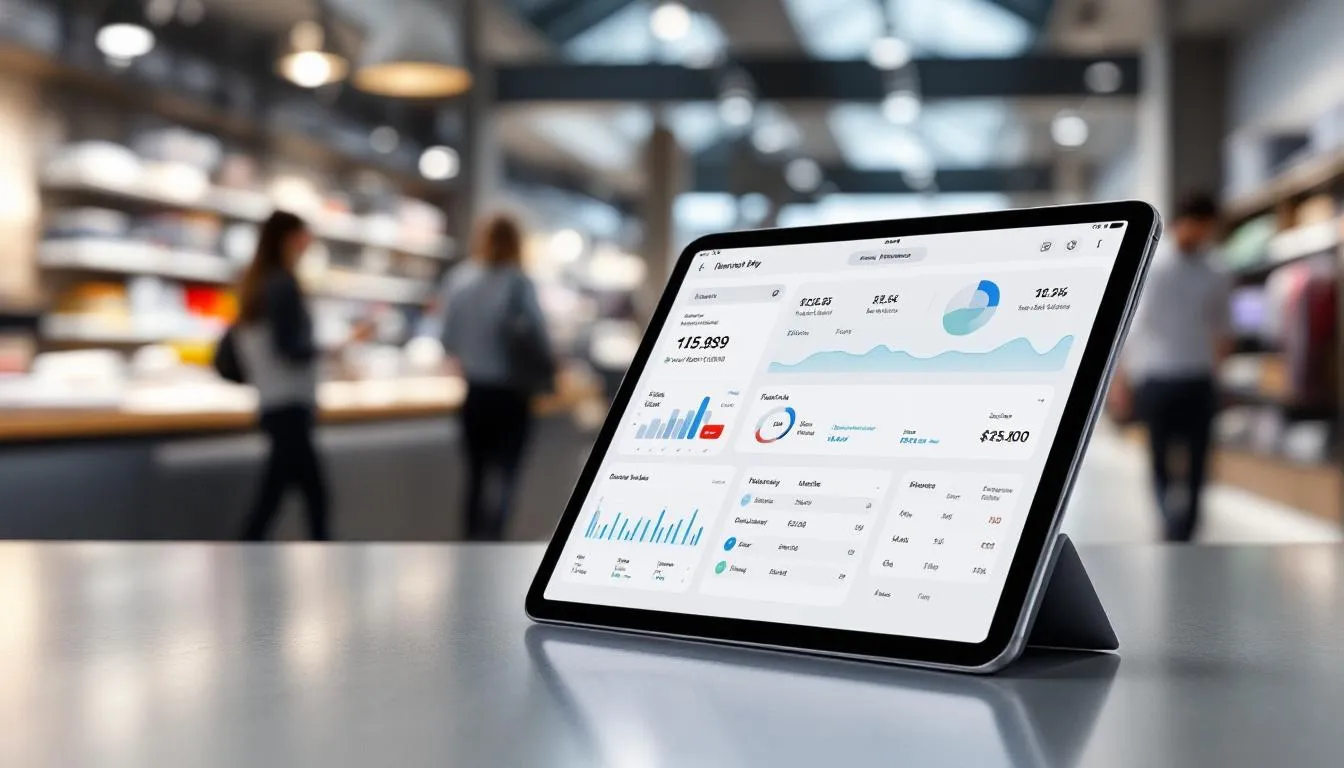 Un iPad utilis&eacute; pour la gestion des stocks et des finances dans un magasin.