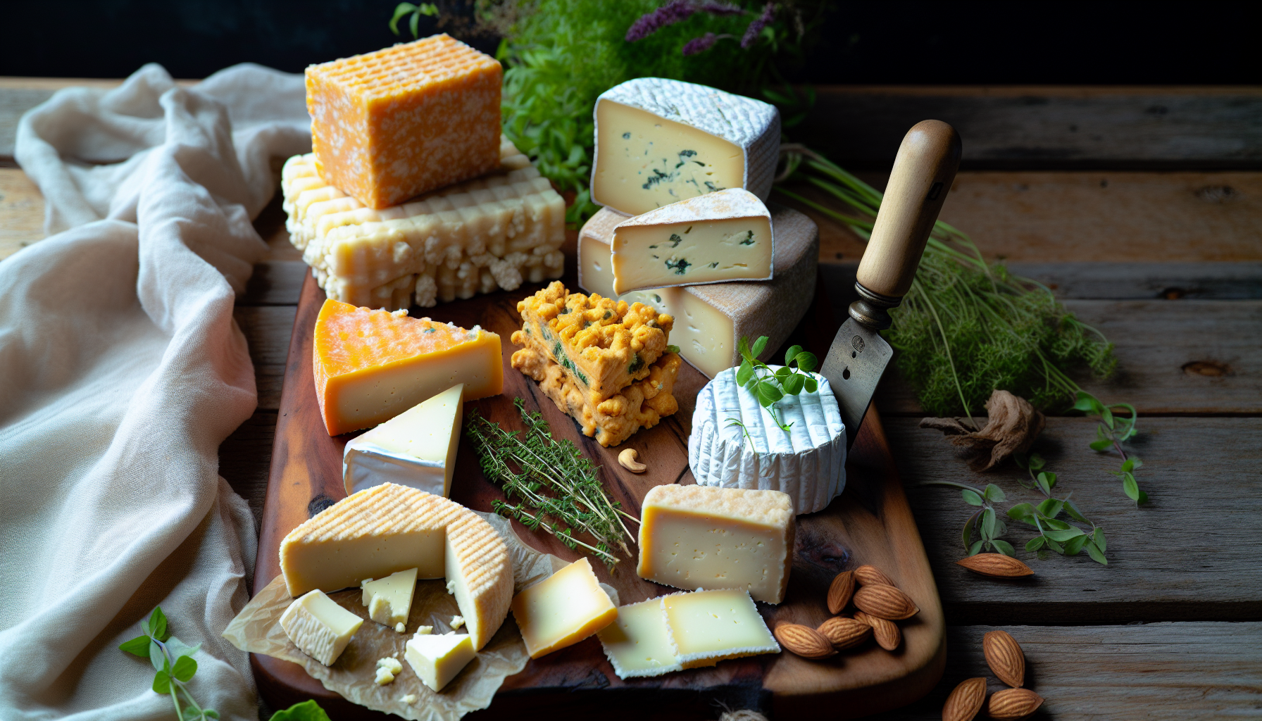 Assortment of various types of vegan cheese slices and blocks