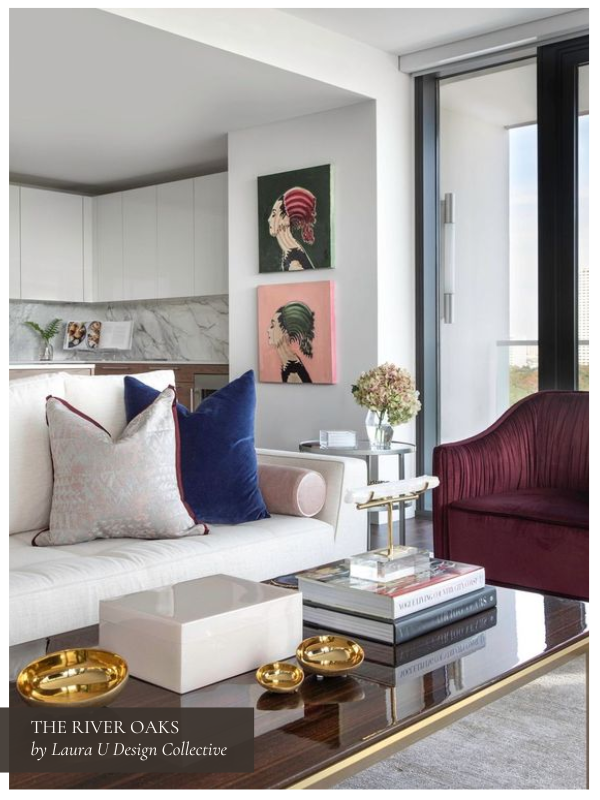 a high rise apartment building living room with kitchen