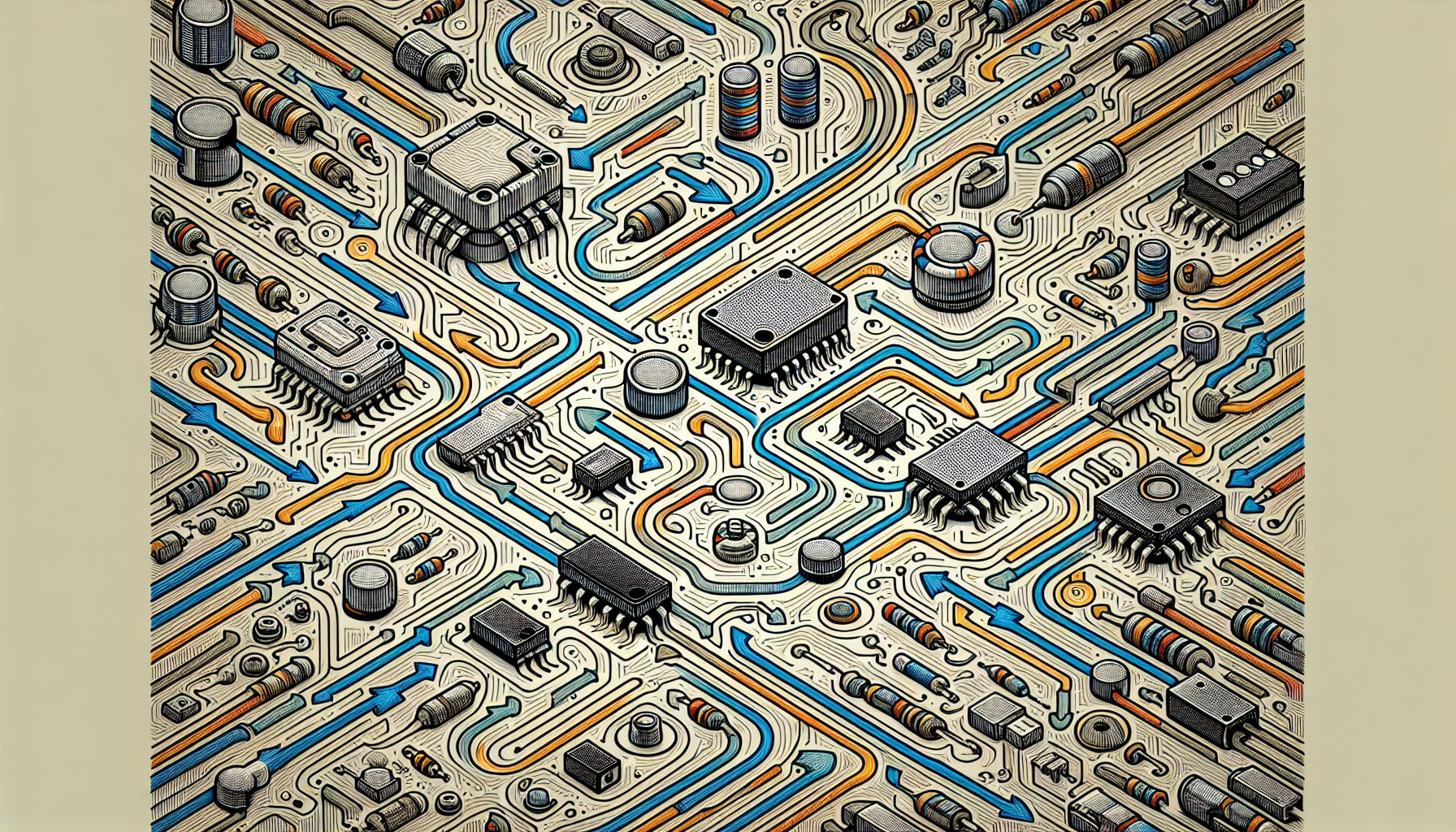 Illustration of electronic components and supply chain management