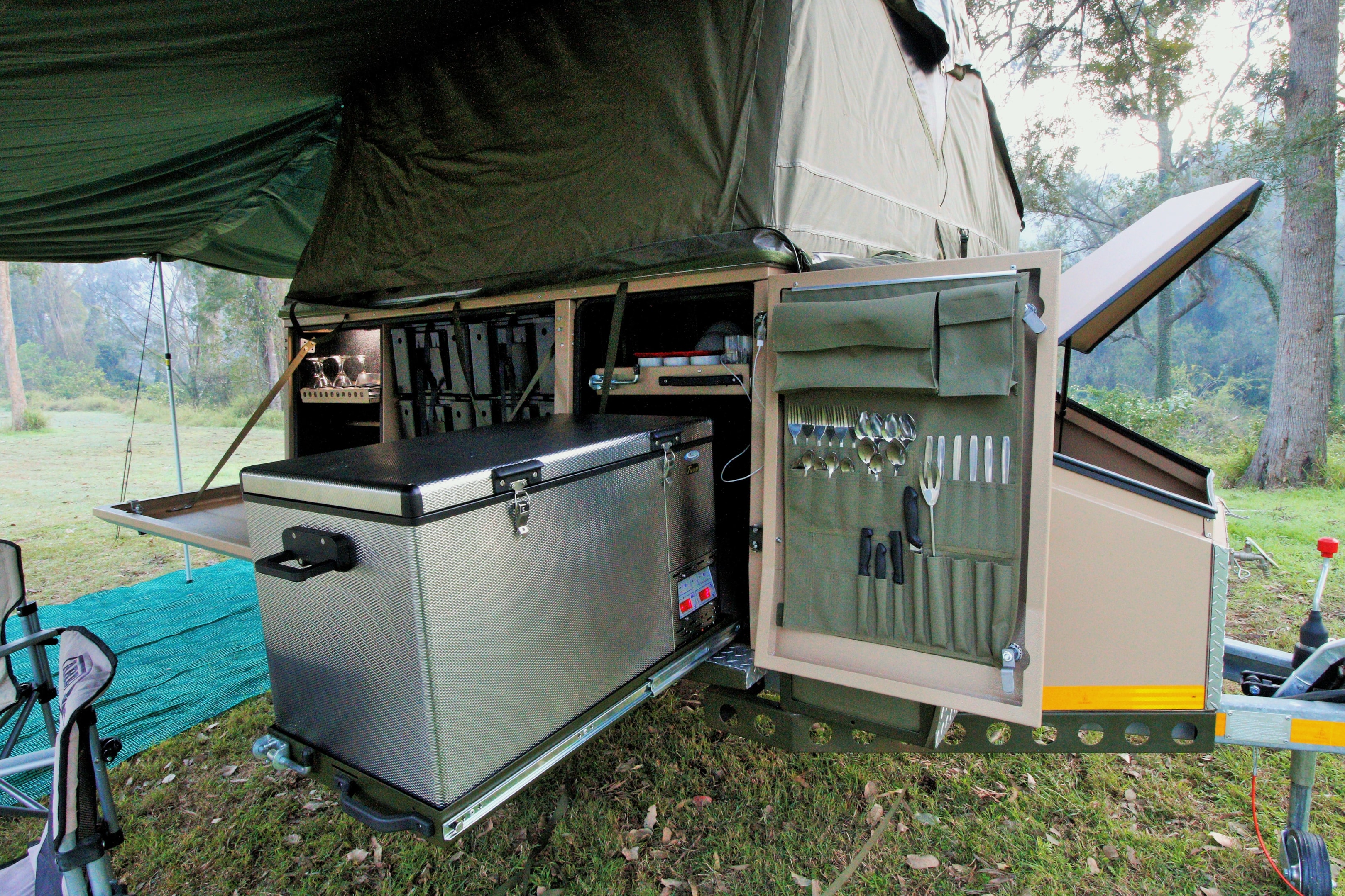 Great storage and accessories but you will need to catty a portable stove and gas bottles, or cook on a campfire.