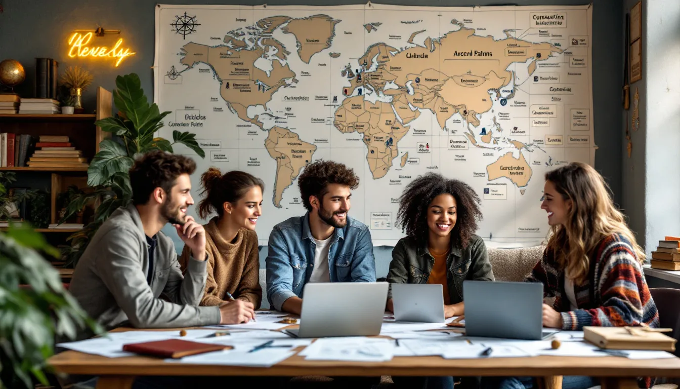 Un grupo de estudiantes discutiendo sobre sus carreras y títulos universitarios.