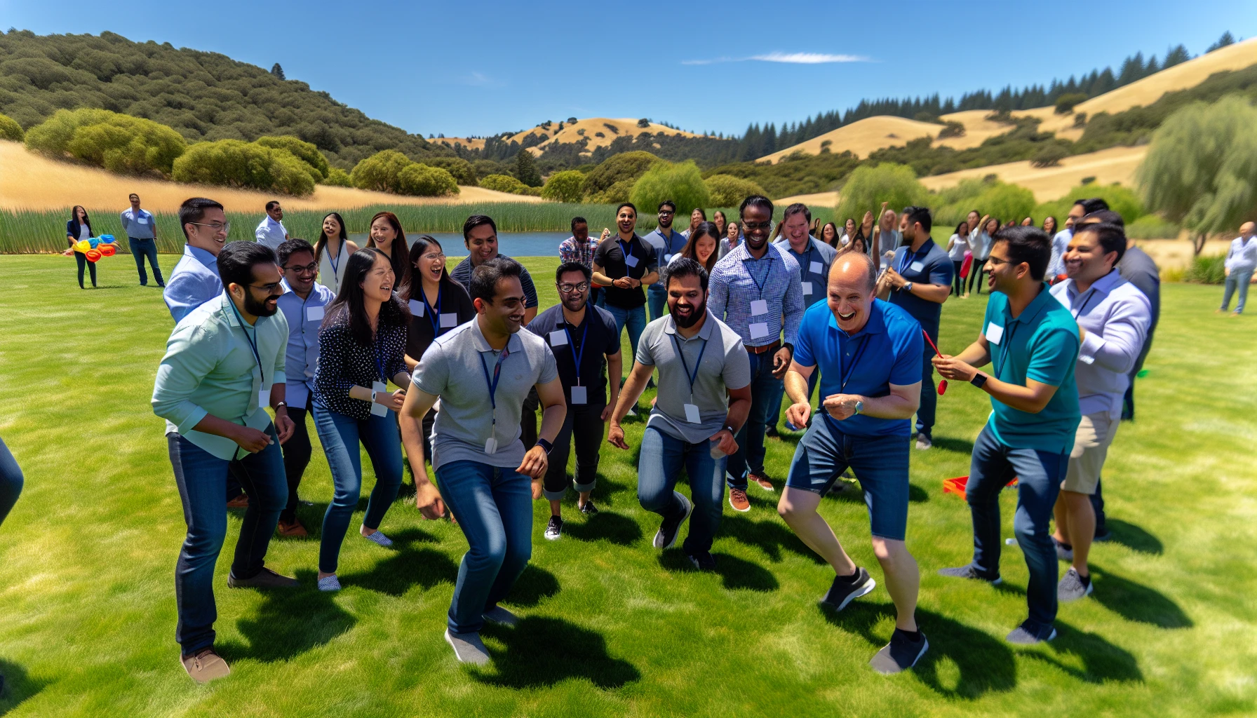 Diverse group of employees enjoying a team-building activity in Mountain View, CA