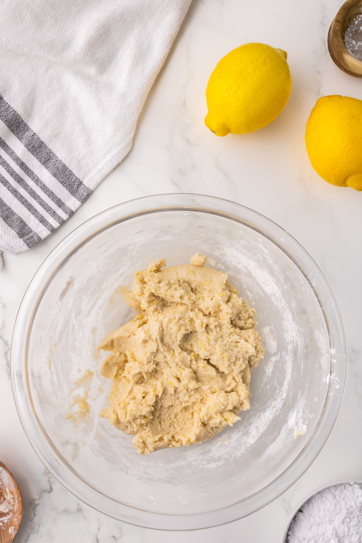 lemon crinkle cookie dough in large bowl