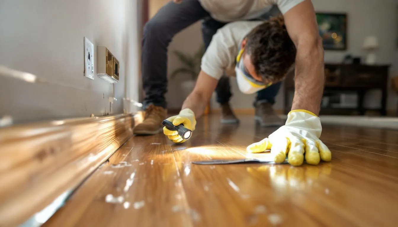 A person inspecting their home for signs of rodent infestation.