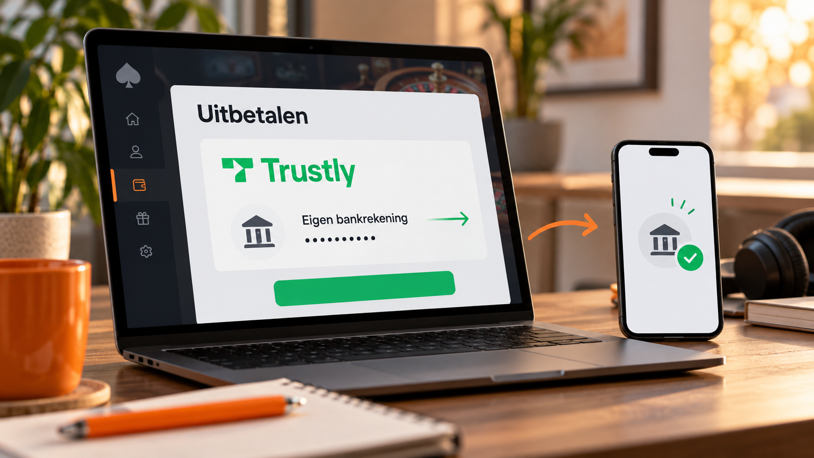 Uitbetalingsscherm met Trustly en een eigen bankrekening als bestemming.