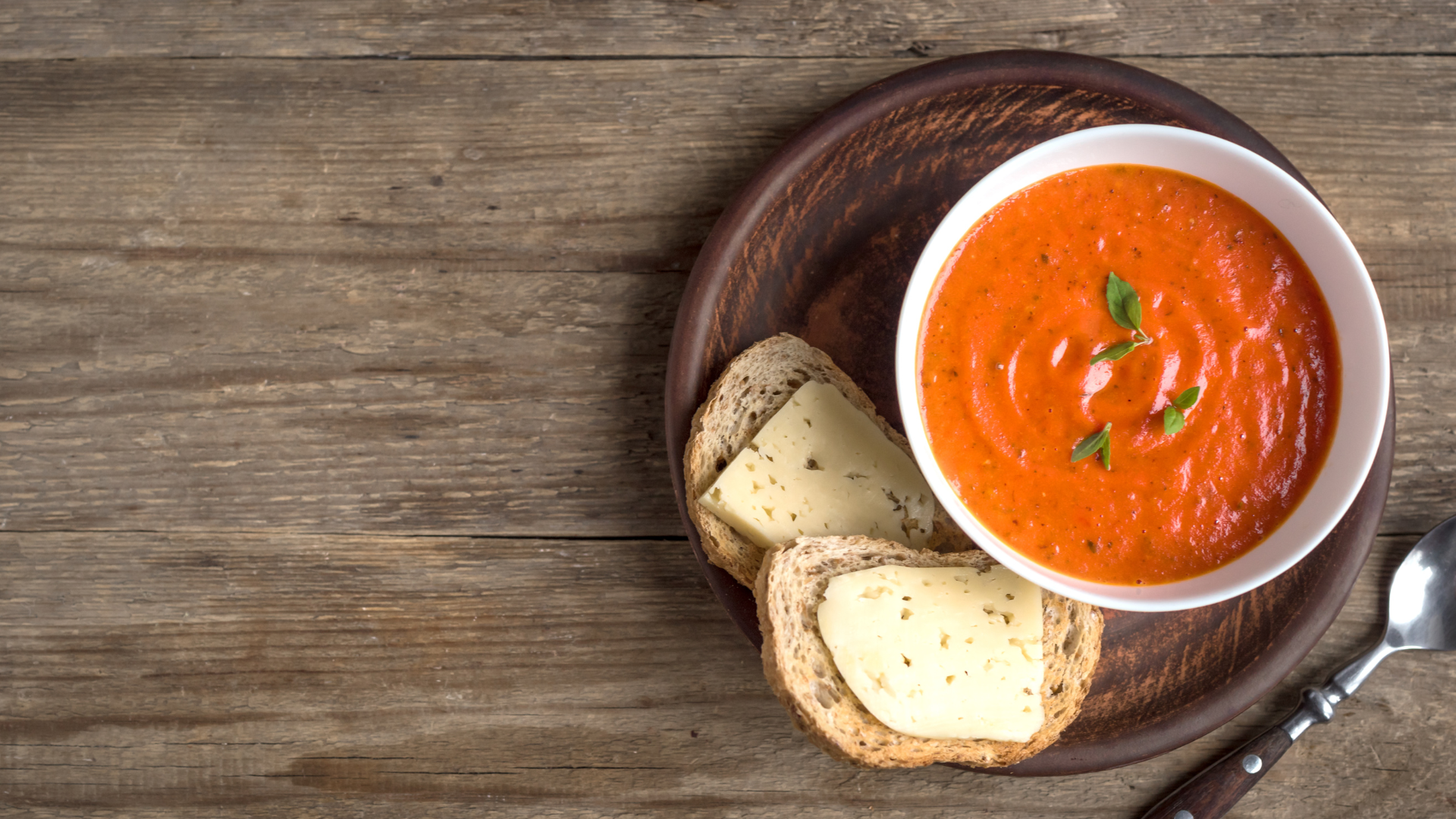 Hot soup and bread made from a food processor blender combo.