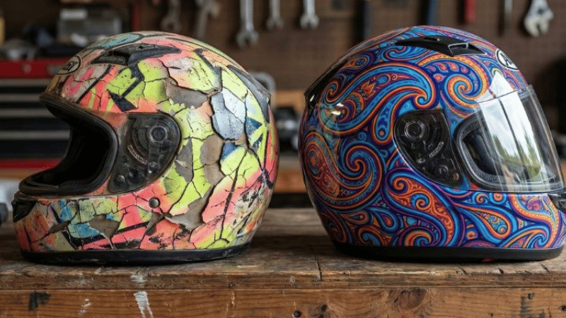 The helmet on left has cracks while on right one is smooth.