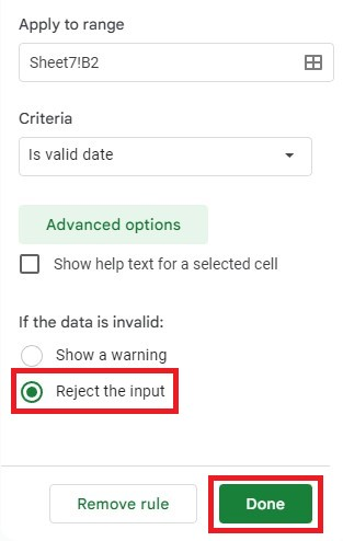 Encircle the "Reject the Input" and click the Done button.