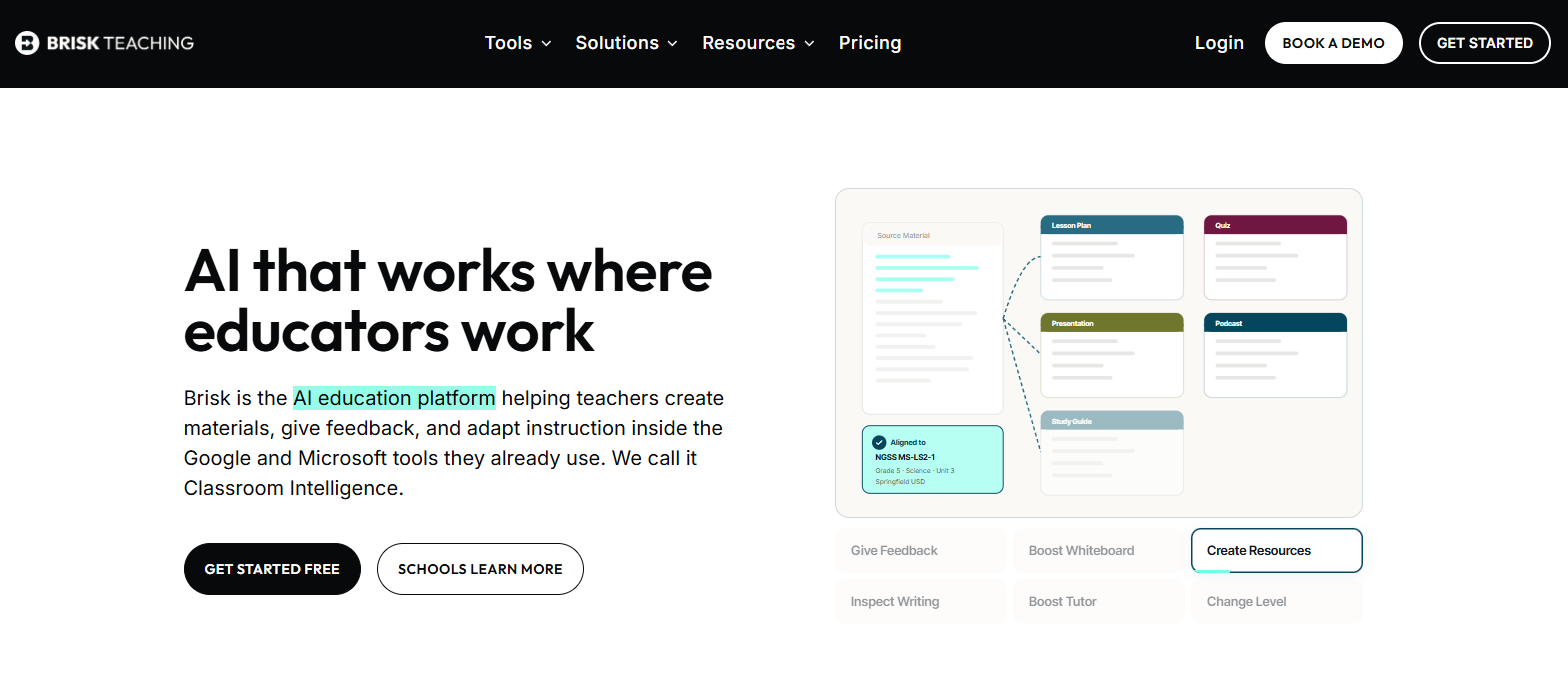 Brisk Teaching AI helping educators create lesson plans, classroom resources, and personalized feedback, making it a valuable Khanmigo alternative for teachers.