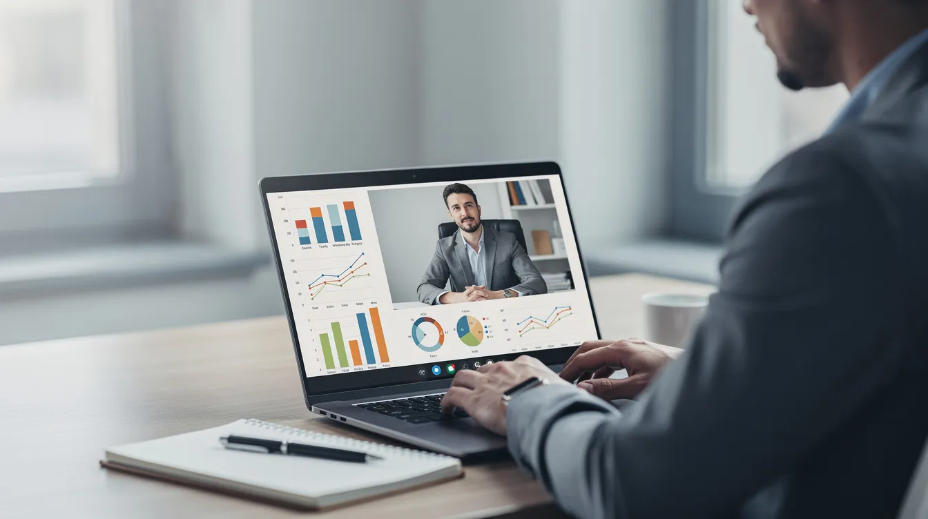 The image depicts two professionals engaged in a video call on a laptop, discussing financial strategies and investment options. The setting suggests a focus on topics such as active investing accounts and the services offered by financial planners, highlighting the importance of informed decision-making in personal finance.