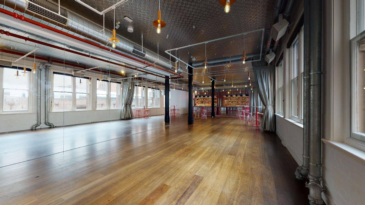 Panoramic view of the elegant dining and event space at Chin Chin, Melbourne