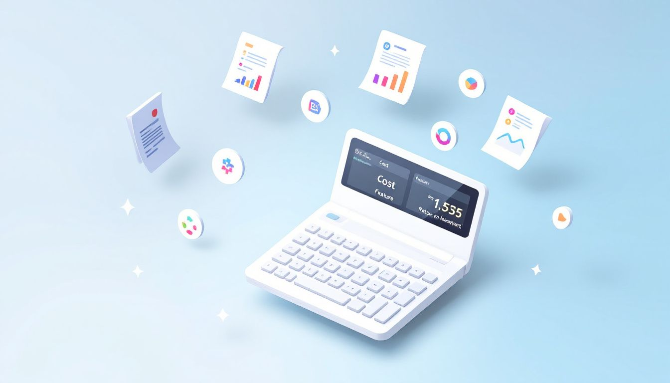 A calculator and documents representing cost considerations for QMS software.