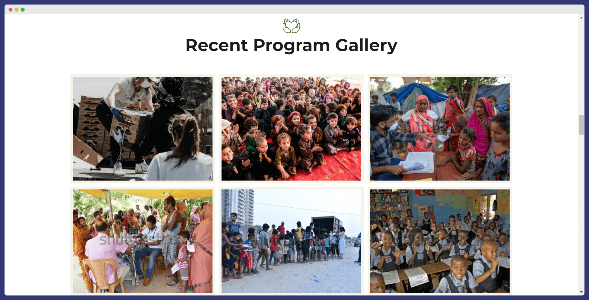 recent program gallery section of nonprofit website template