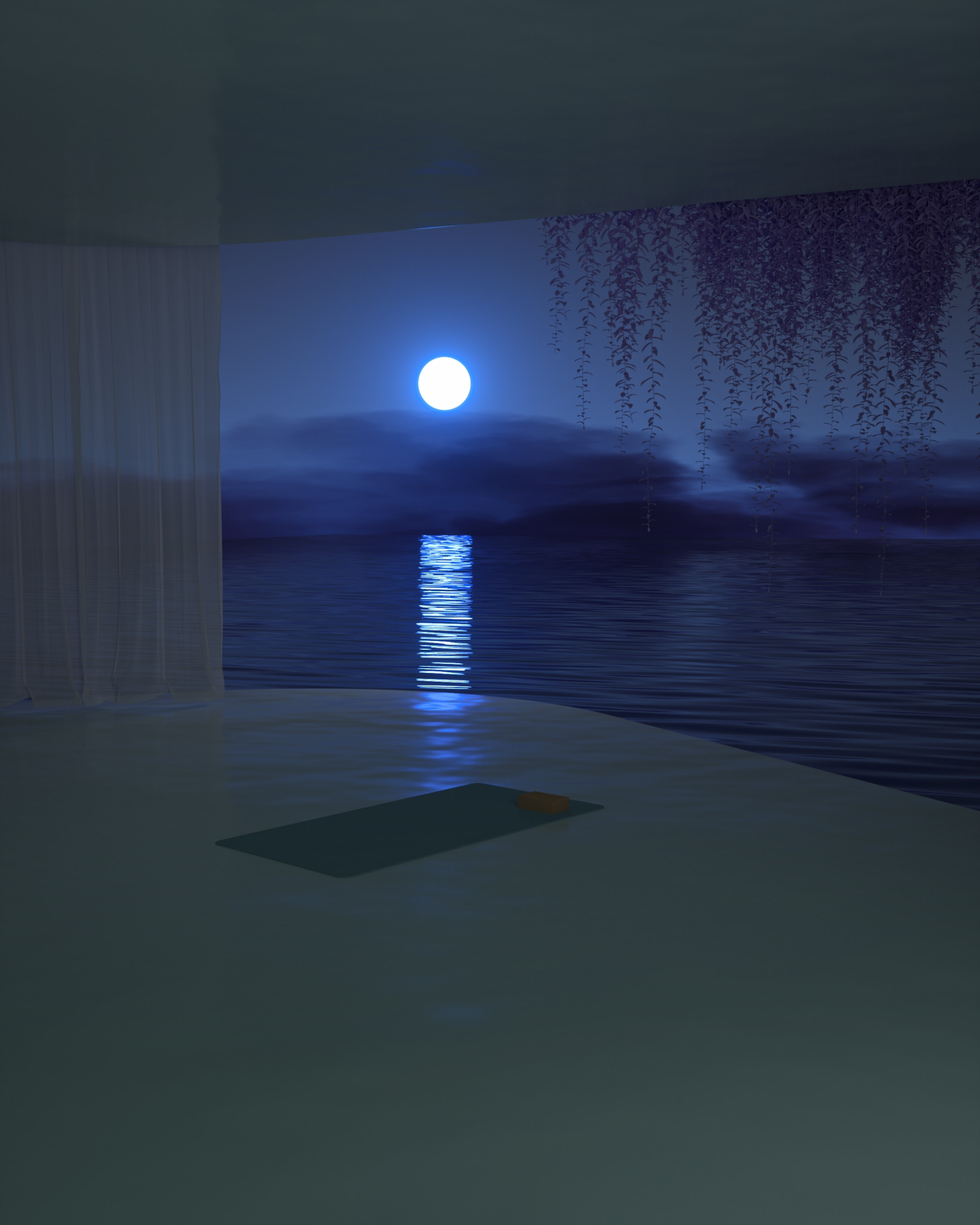 Full moon shining on water.  Naan Design.  Naandesign.