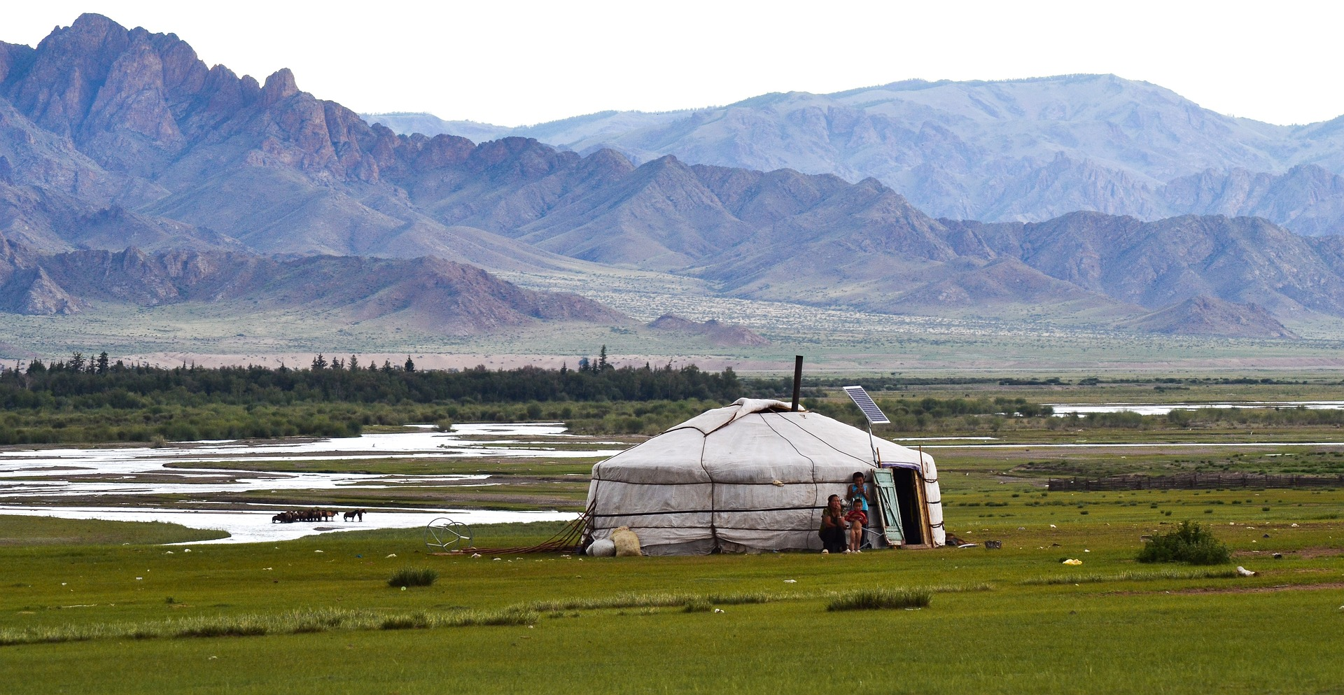 Ger camp near mountians in Mongolia