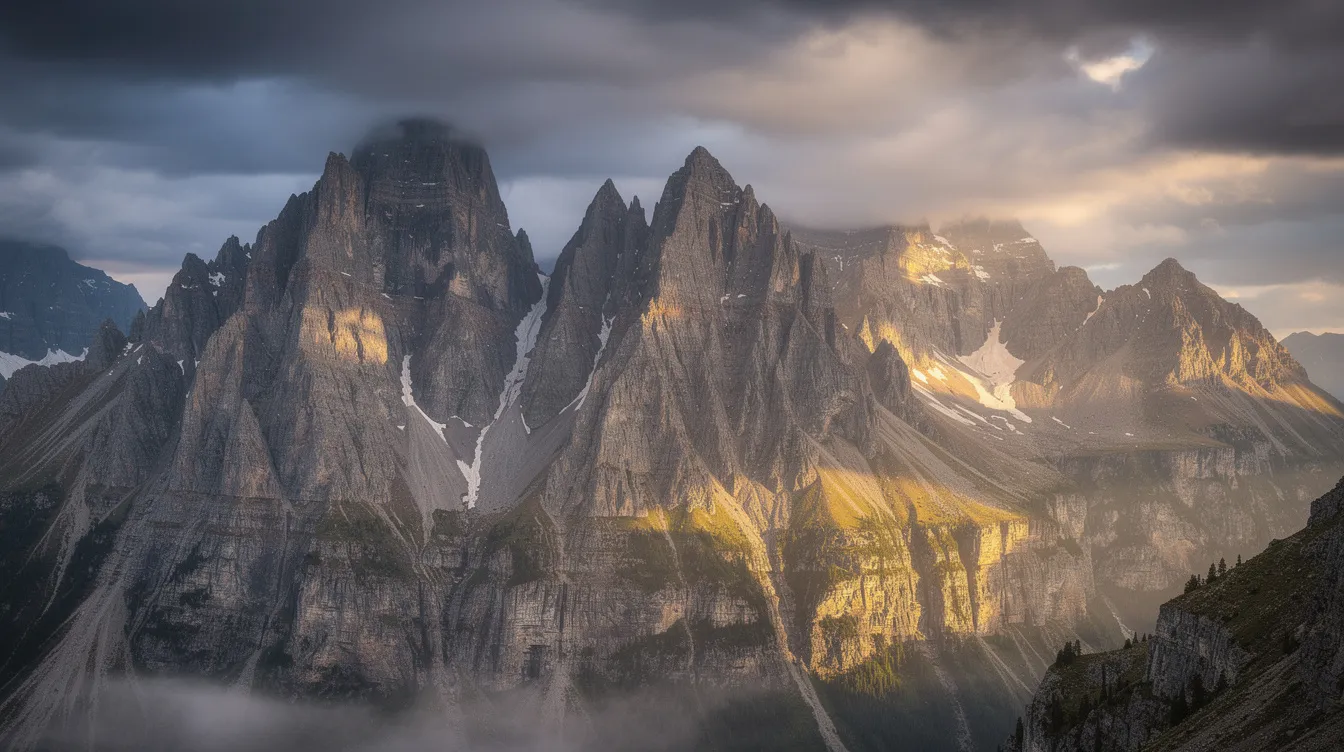 The image depicts a majestic mountain range, towering high under a sky filled with dramatic clouds, with rays of light breaking through, symbolizing the divine power of faith. This scene evokes the biblical idea of "moving mountains," reminding viewers of the strength that comes from faith in God and the words of Jesus Christ.