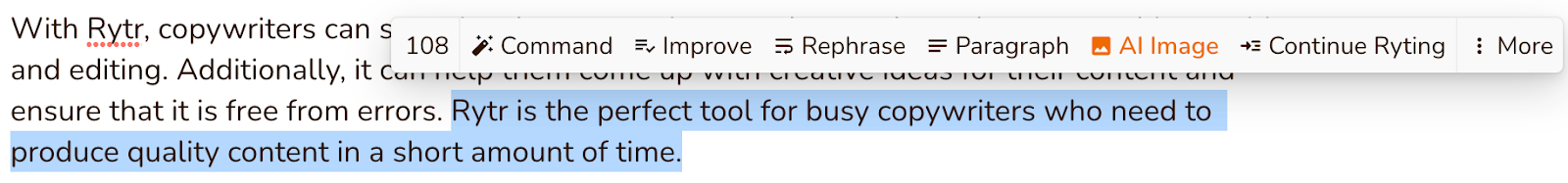 Rytr's Rephrase tool 