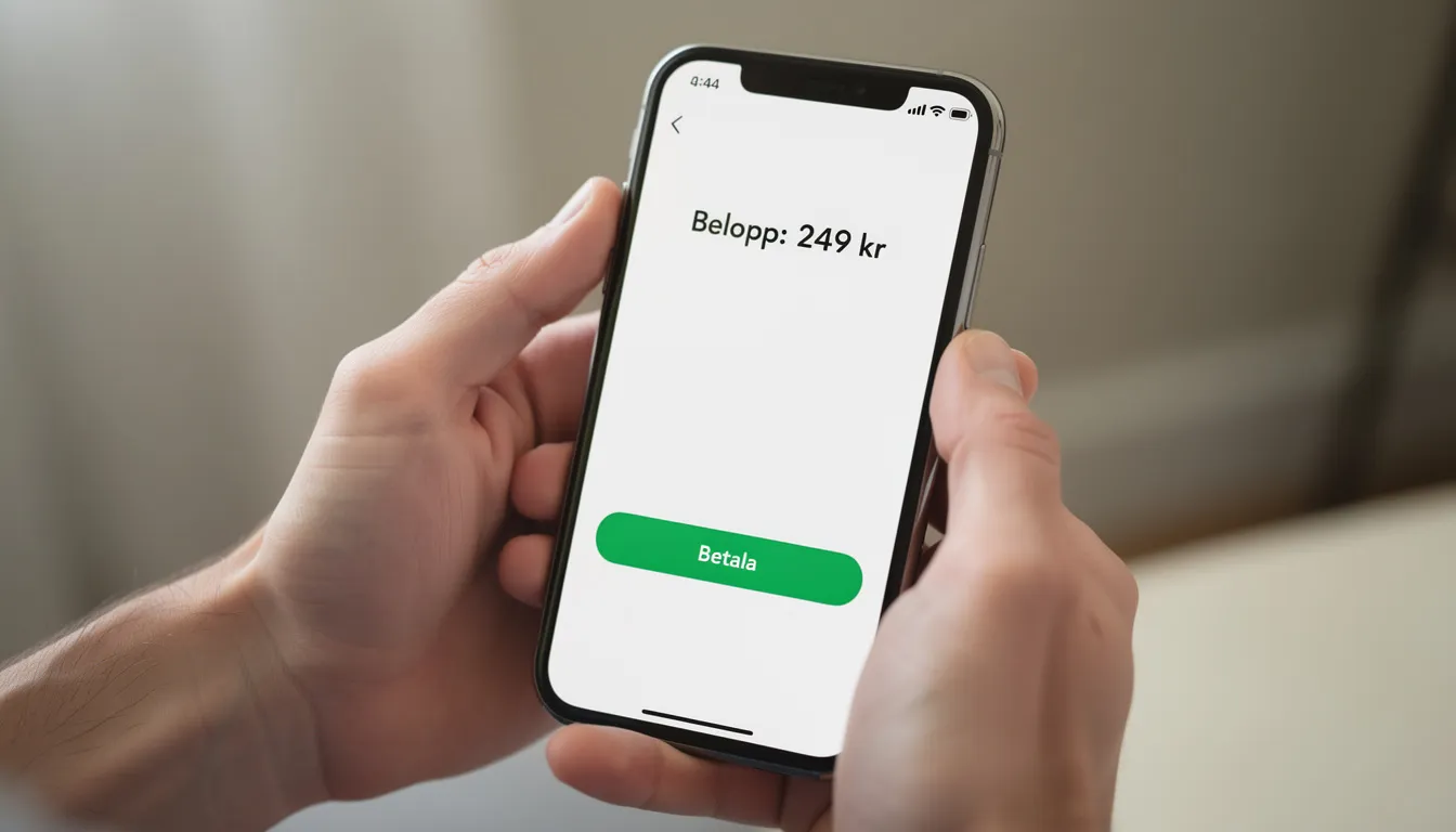 En närbild av händer som håller en smartphone med en betalapp öppen, vilket visar hur enkelt det är att göra insättningar och uttag på nya casinon online. Händerna är placerade på en mjuk yta, vilket ger en känsla av modernitet och teknik.