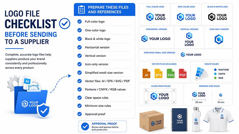 Logo file checklist before sending to a supplier including vector files, color versions and approval proof