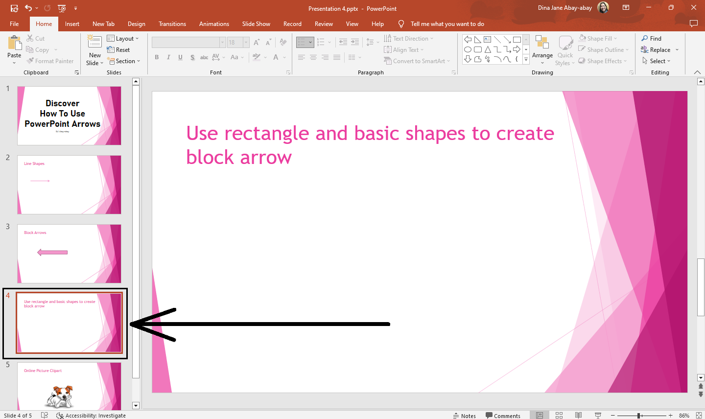 Select a presentation slide in your MS PowerPoint.