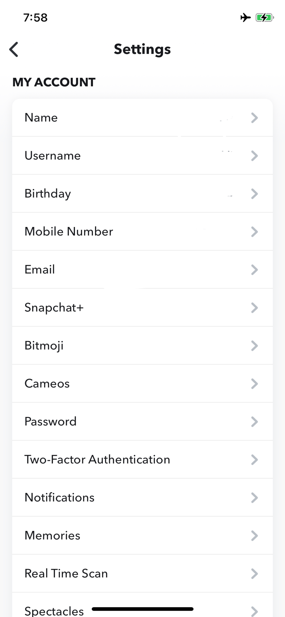 Screenshot of setting options