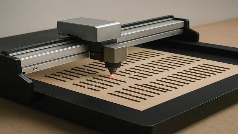 High beam laser is used to precisely kiss cut rigid material