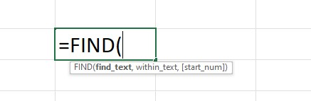 The syntax of the FIND function in Excel