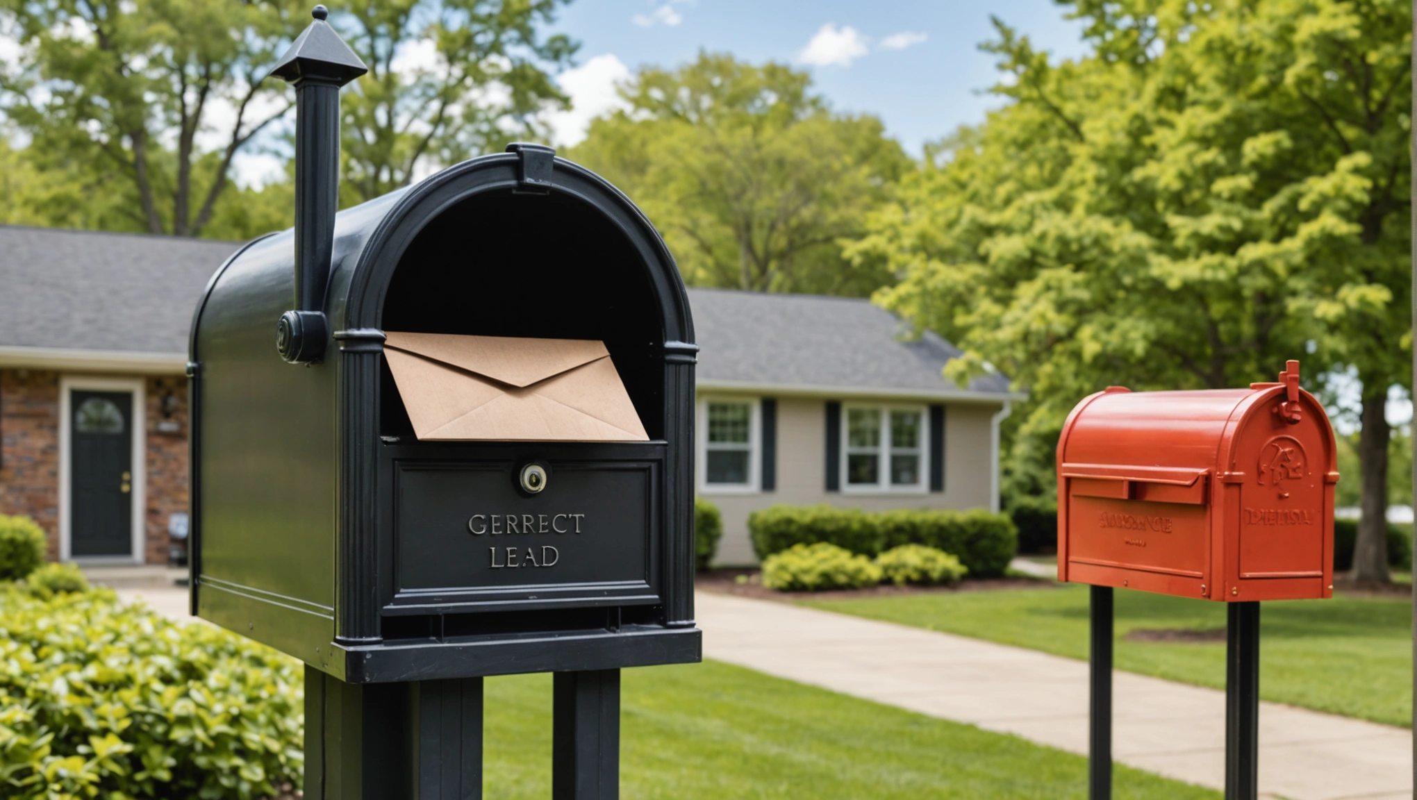 Mailbox in front of home with letter from investor. 