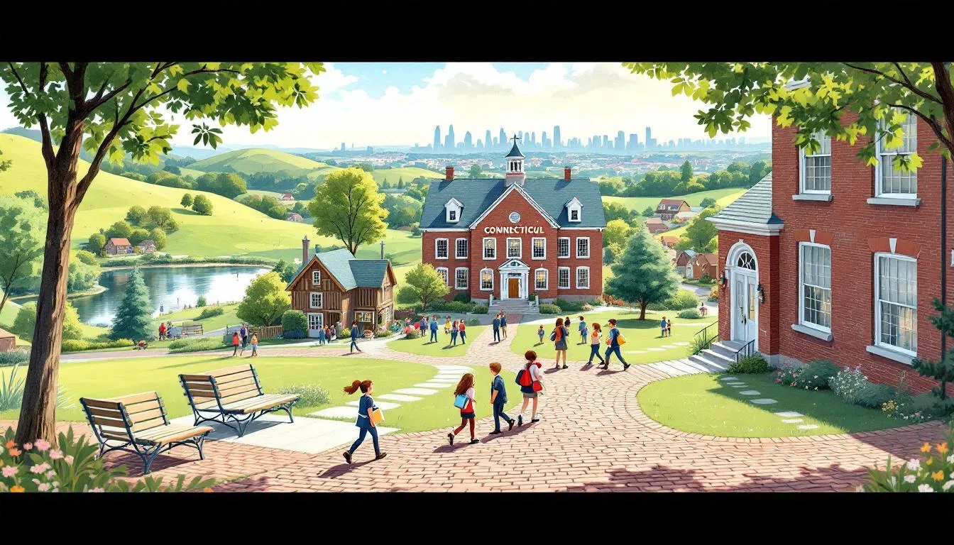 A vibrant school setting in Connecticut, showcasing the quality of education available for families relocating from NYC.