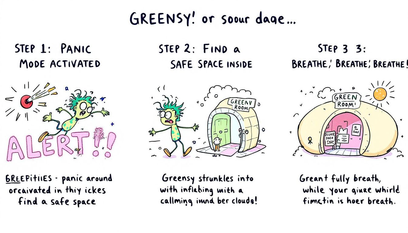 A guide showing immediate steps to take when experiencing greening out.