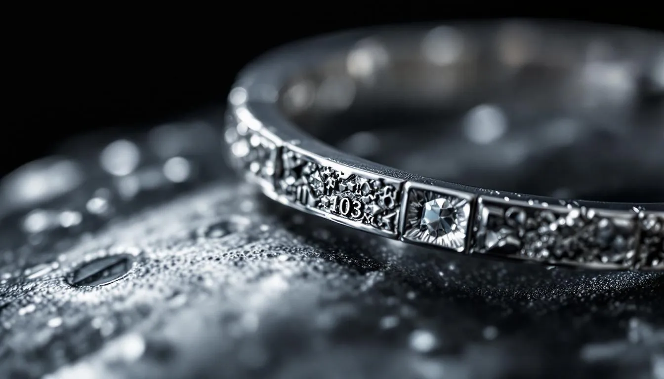 Close-up of quality marks on silver jewelry indicating its authenticity.