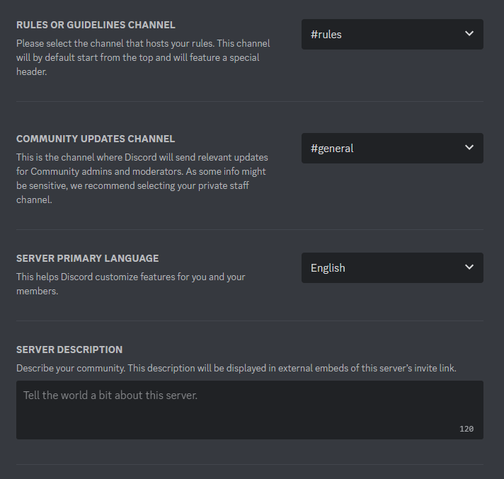 Picture showing Discord community settings