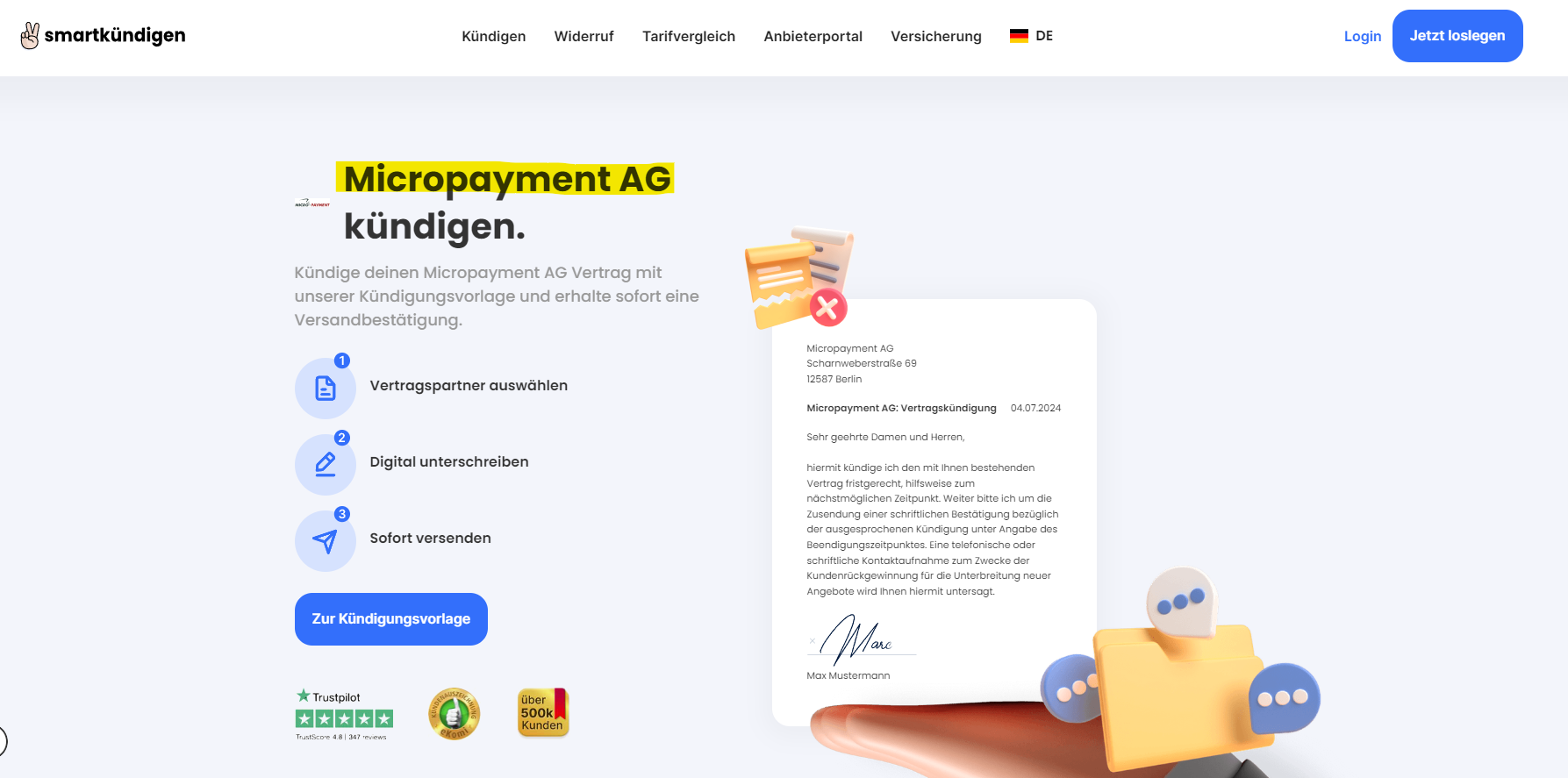 Bild: Unsere kostenlose Online Kündigungsvorlage für Micropayment AG