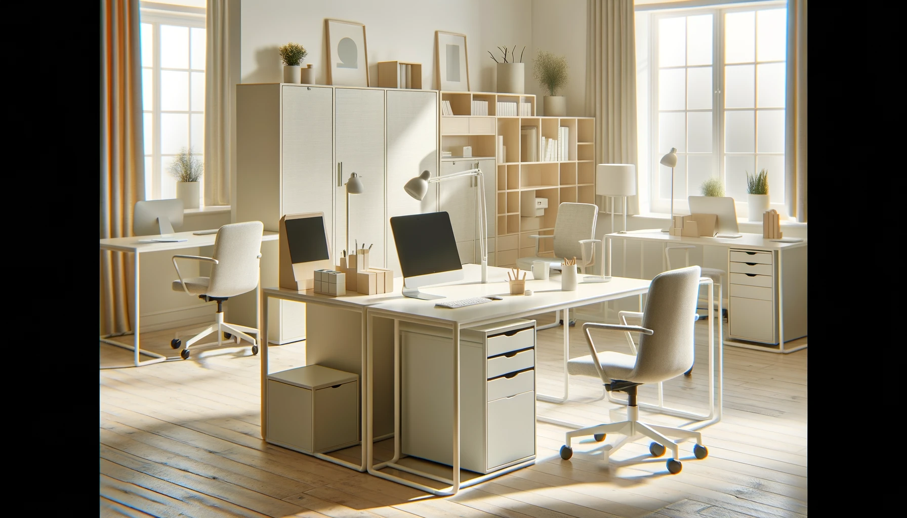 Office with light-coloured furniture