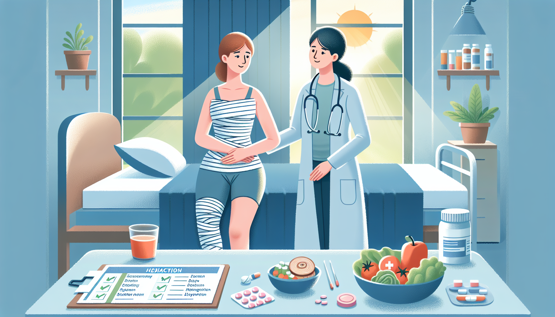 Illustration of a patient recovering after colon cancer surgery